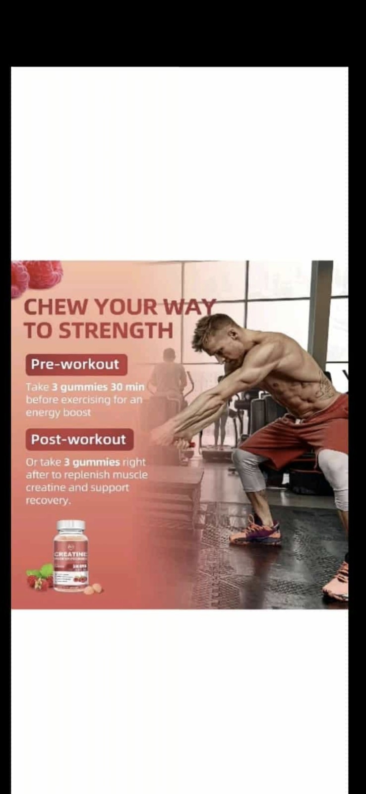 Creatine Monohydrate Gummies 200000mg with Taurine 500mg L-Glutamine,Berry-120ps