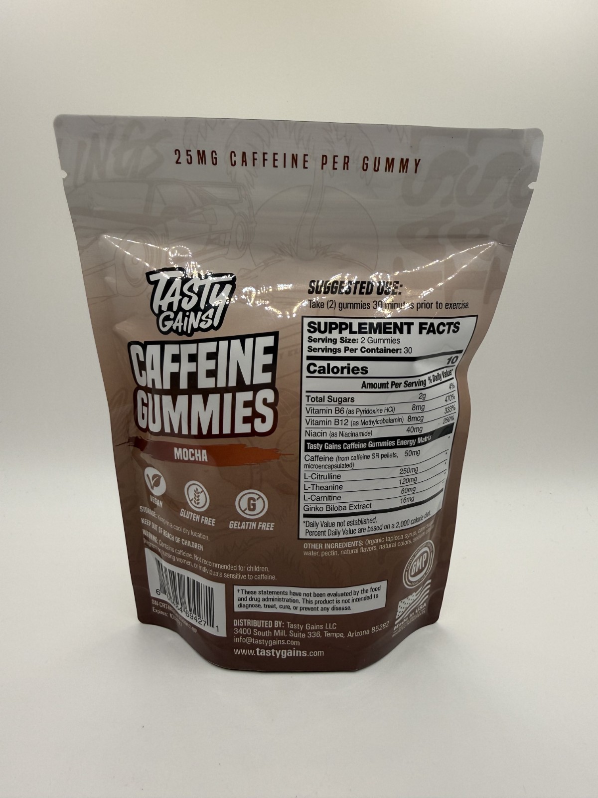 Tasty Gains Mocha Caffeine Gummies Energy Focus Boost Gummies For Men – New