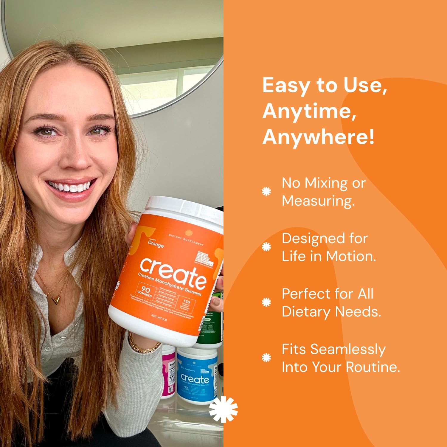 Create Creatine Monohydrate Gummies 1.5g Vegan Focus Strength 90ct Orange