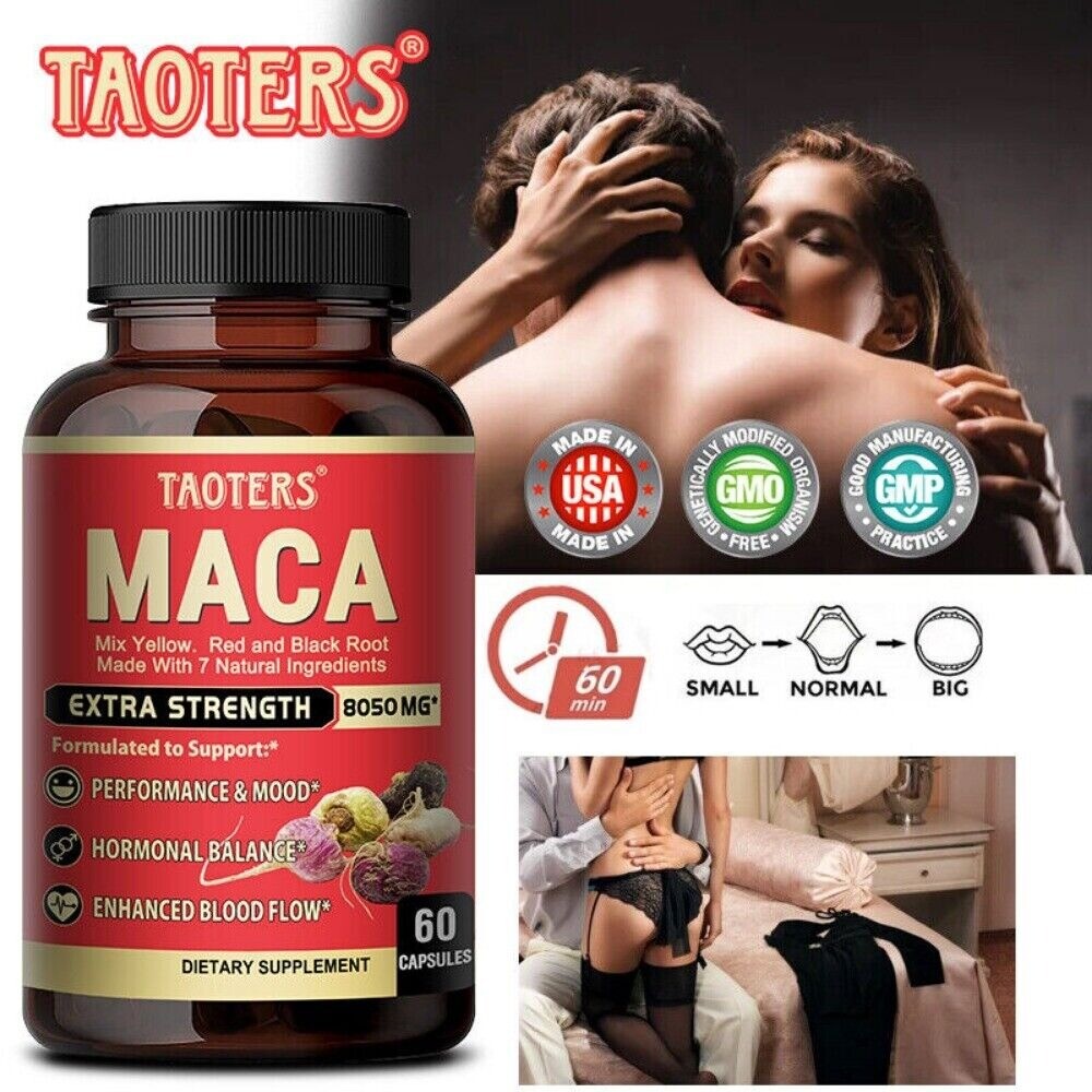 Maca Capsules 8050mg | 60 Caps | Red, Yellow, Black Maca | Ginseng, Tribulus