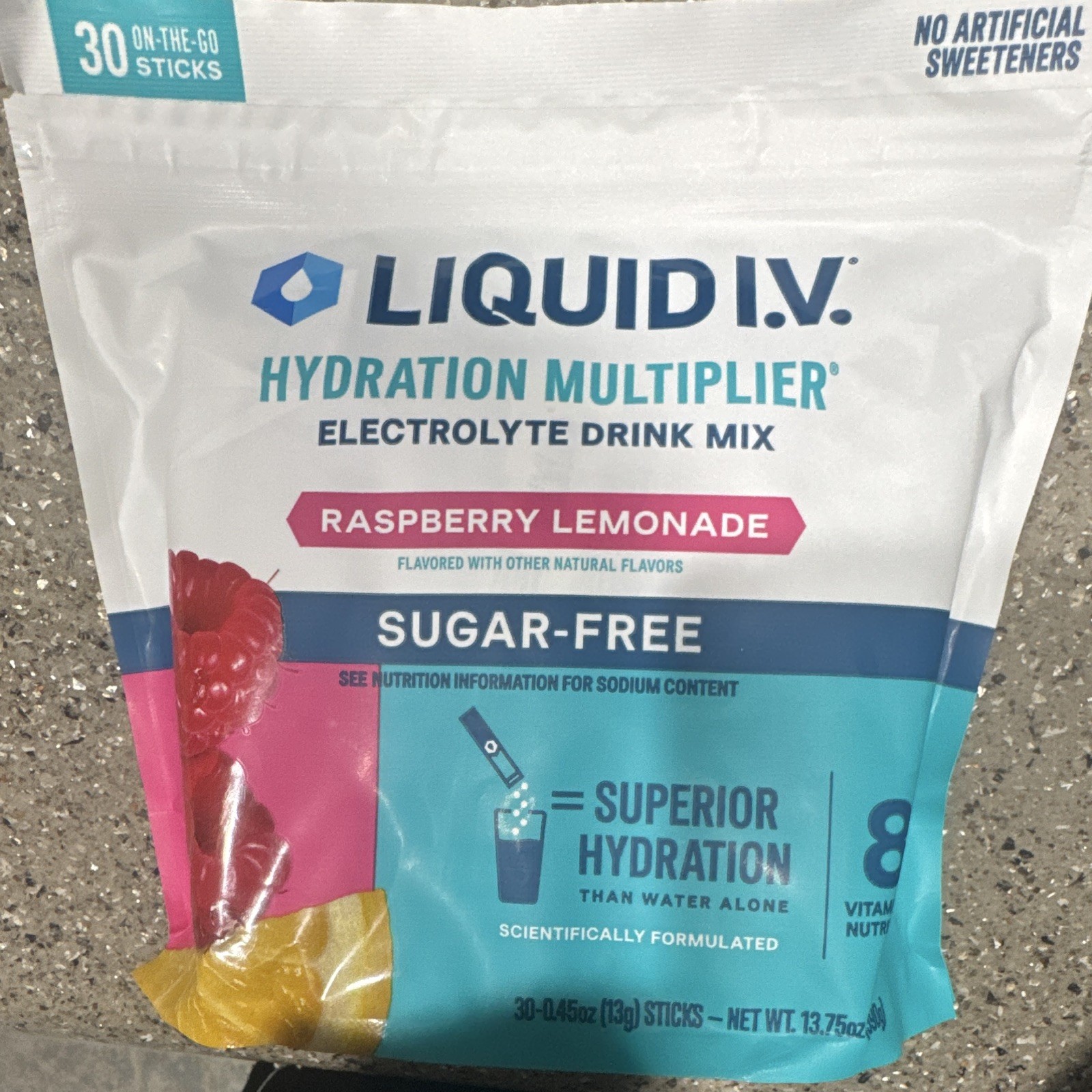 Liquid I.V. Electrolyte Hydration Powder Sugar-Free Vegan Raspberry Lemonade 30