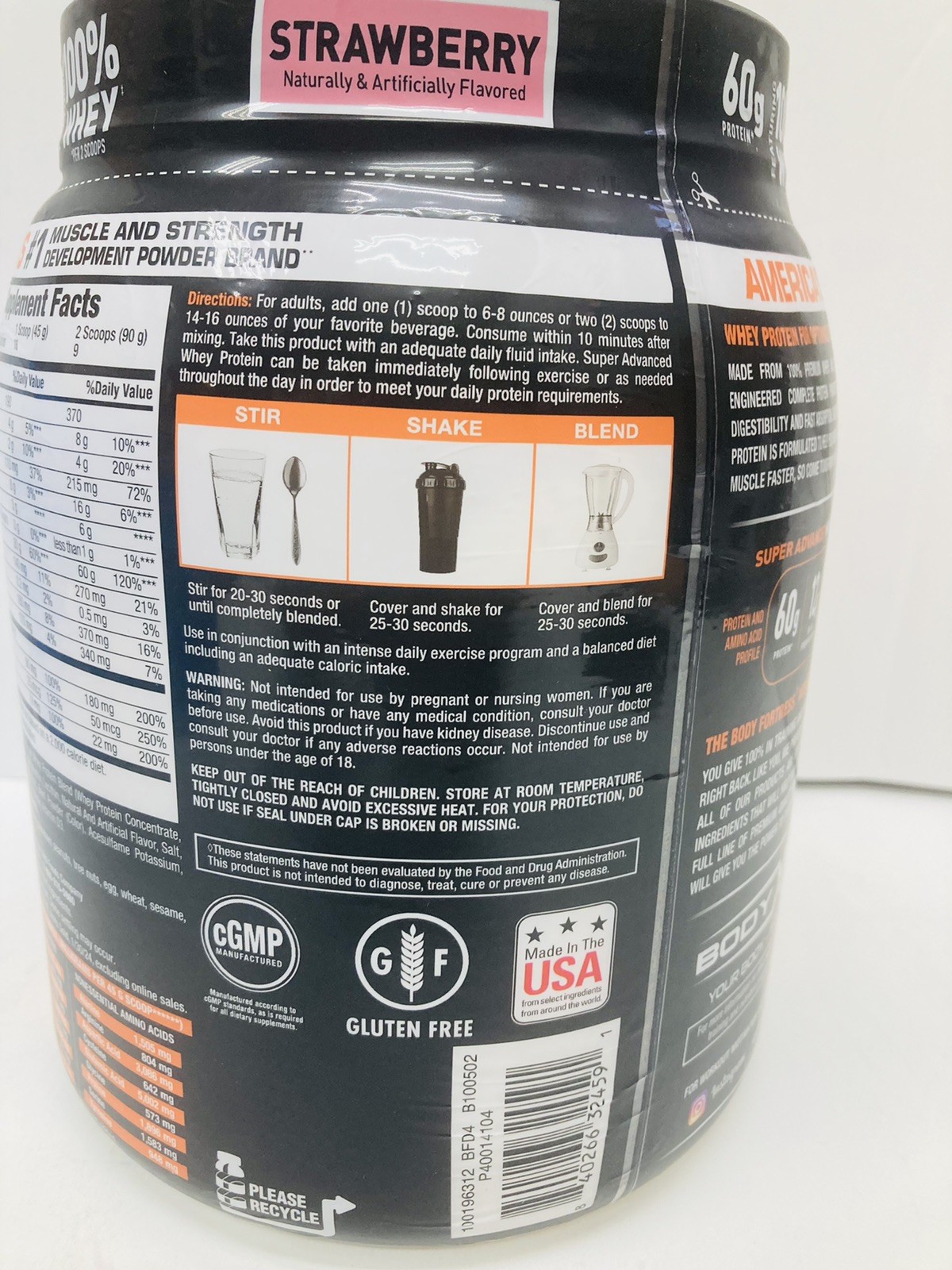 Body Fortress Super Advanced Whey Protein Strawberry 1.78LBS EXP 10/26