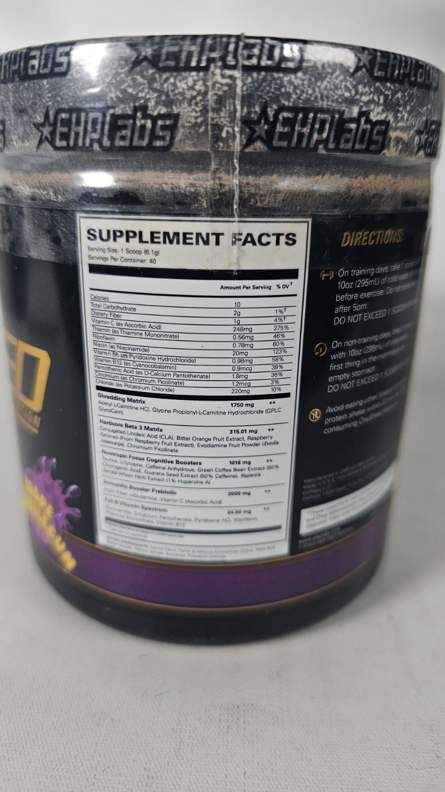 Oxyshred Hardcore Pre-Workout Thermogenic Grape Bubble Gum 40svg Exp:01/2028