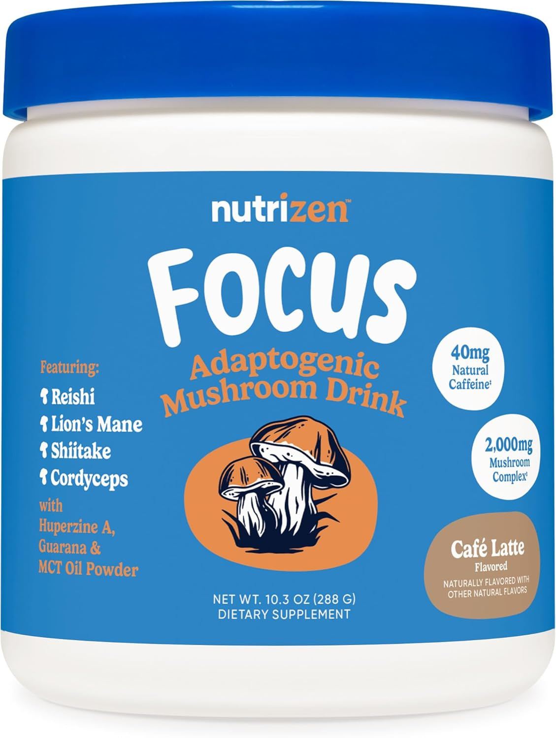 Nutricost Nutrizen AM Focus Adaptogenic Mushroom Drink Powder Reishi Lion’s Mane