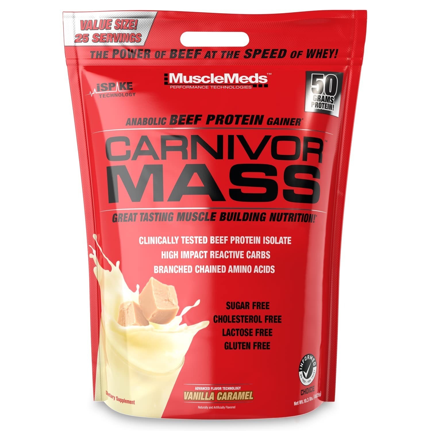 CARNIVOR Mass Gainer Beef Protein Isolate Shake 50g Protein 125g Carbs