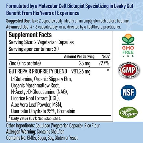Leaky Gut Repair Maximum Support Gut Health L-Glutamine Slippery Elm for IBS …