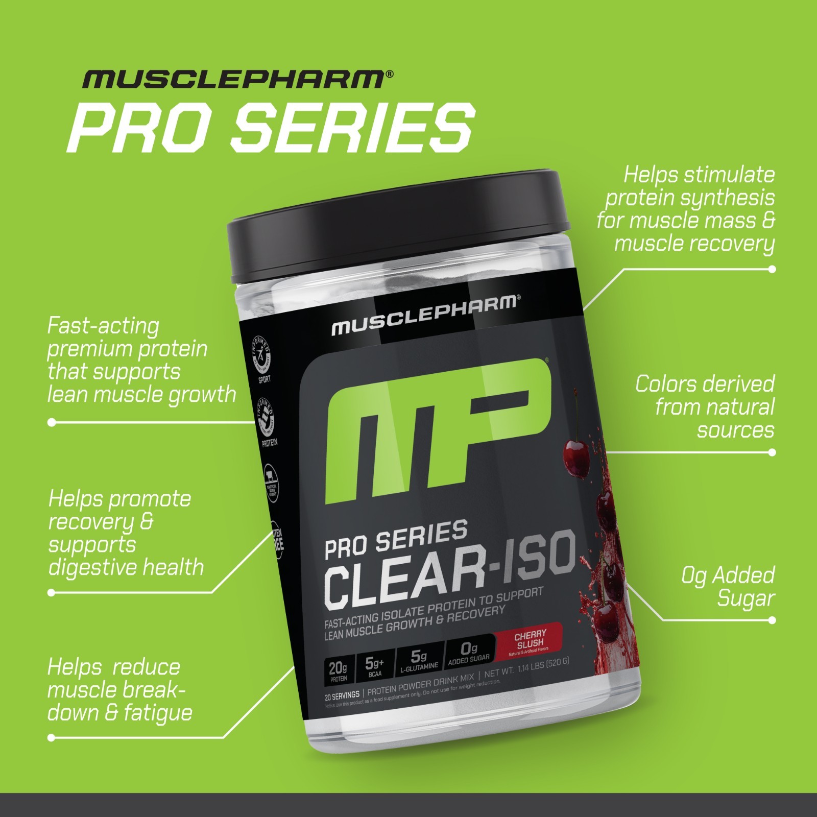 Pro Series Clear-ISO, Protein Powder Drink Mix, Cherry Slush, 1.14 lbs (520 mg)