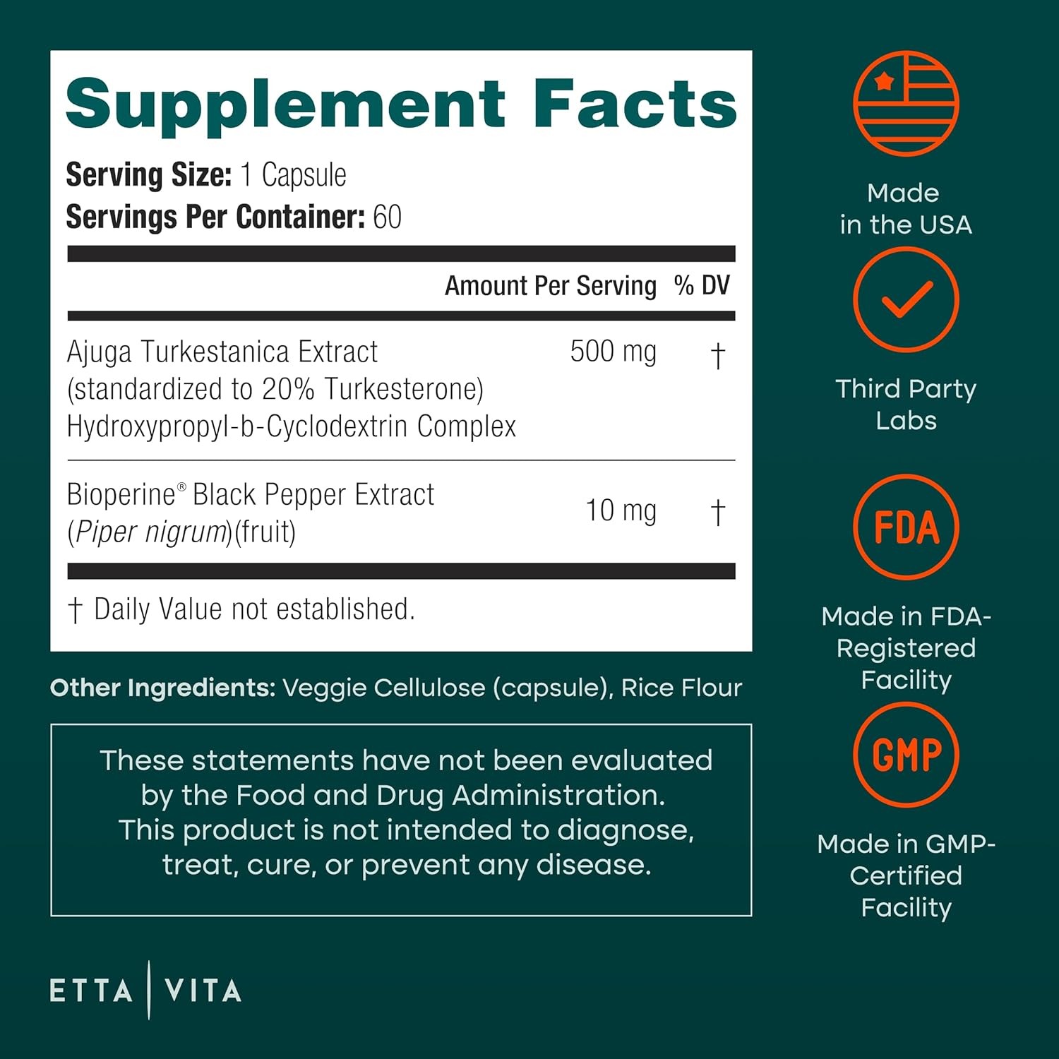 Potent Turkesterone Supplement, 2X Pure (Made in USA – 60 Count (Pack of 1)
