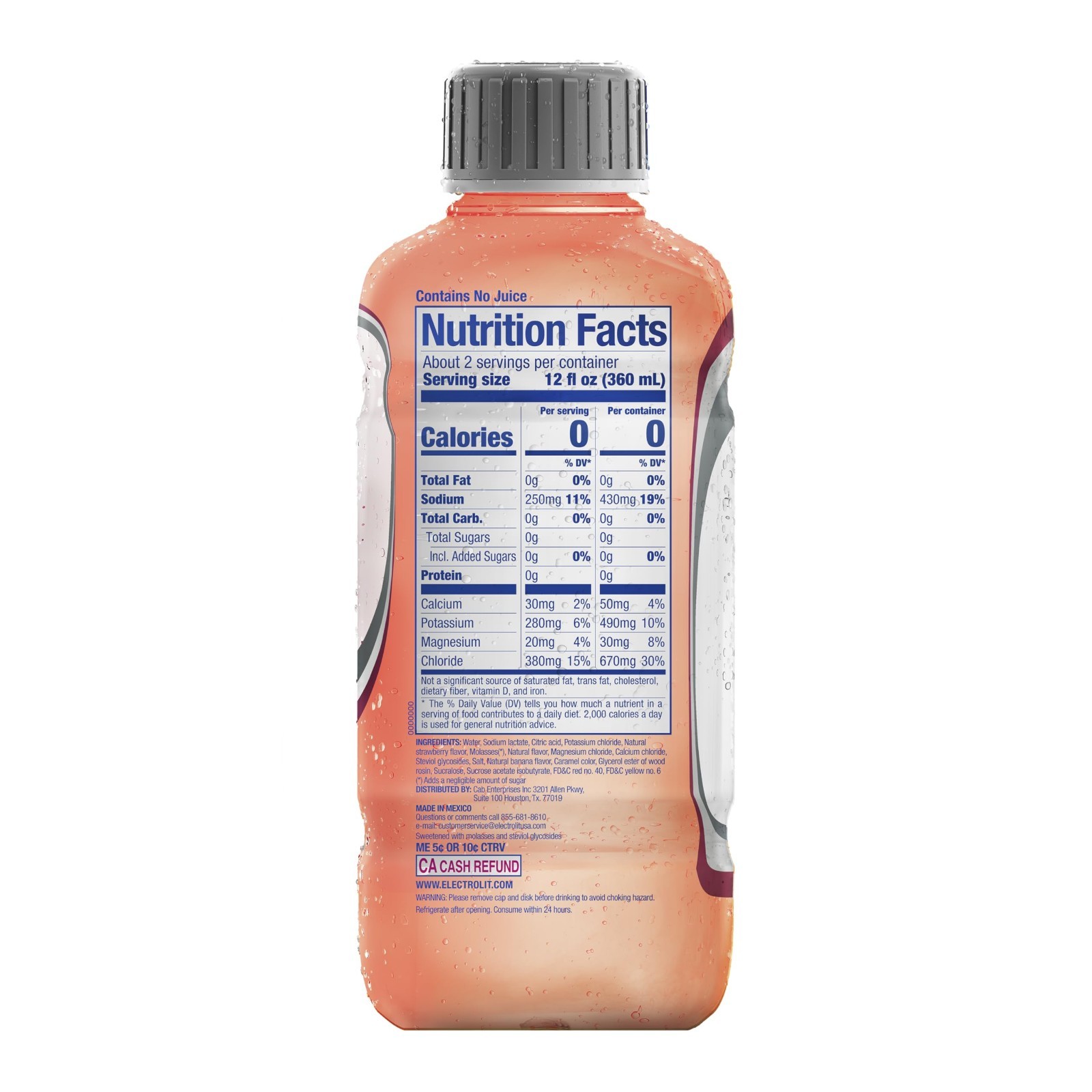 Electrolyte Drink Zero Sugar, Strawberry-Banana Flavor, 21 Fl Oz, 12 Pack