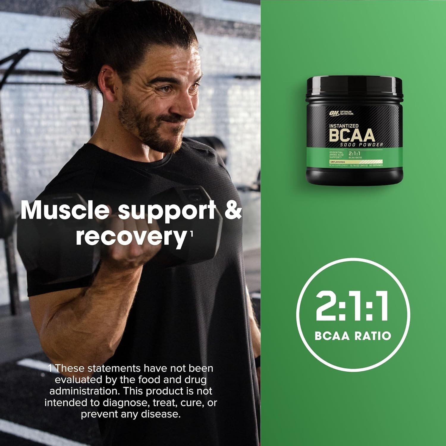 Unflavored BCAA 5000mg Powder for Muscle Recovery – 60 Servings, Keto Approved