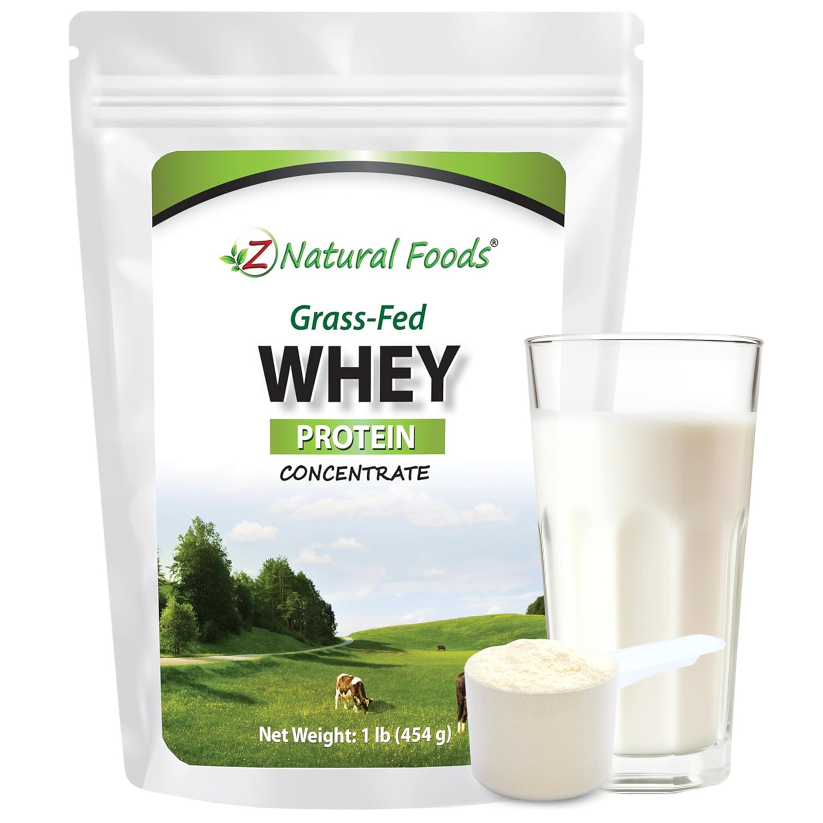 Z Natural Foods Grass-Fed Whey Protein Concentrate 1lb Pure Cold Processed Unfla