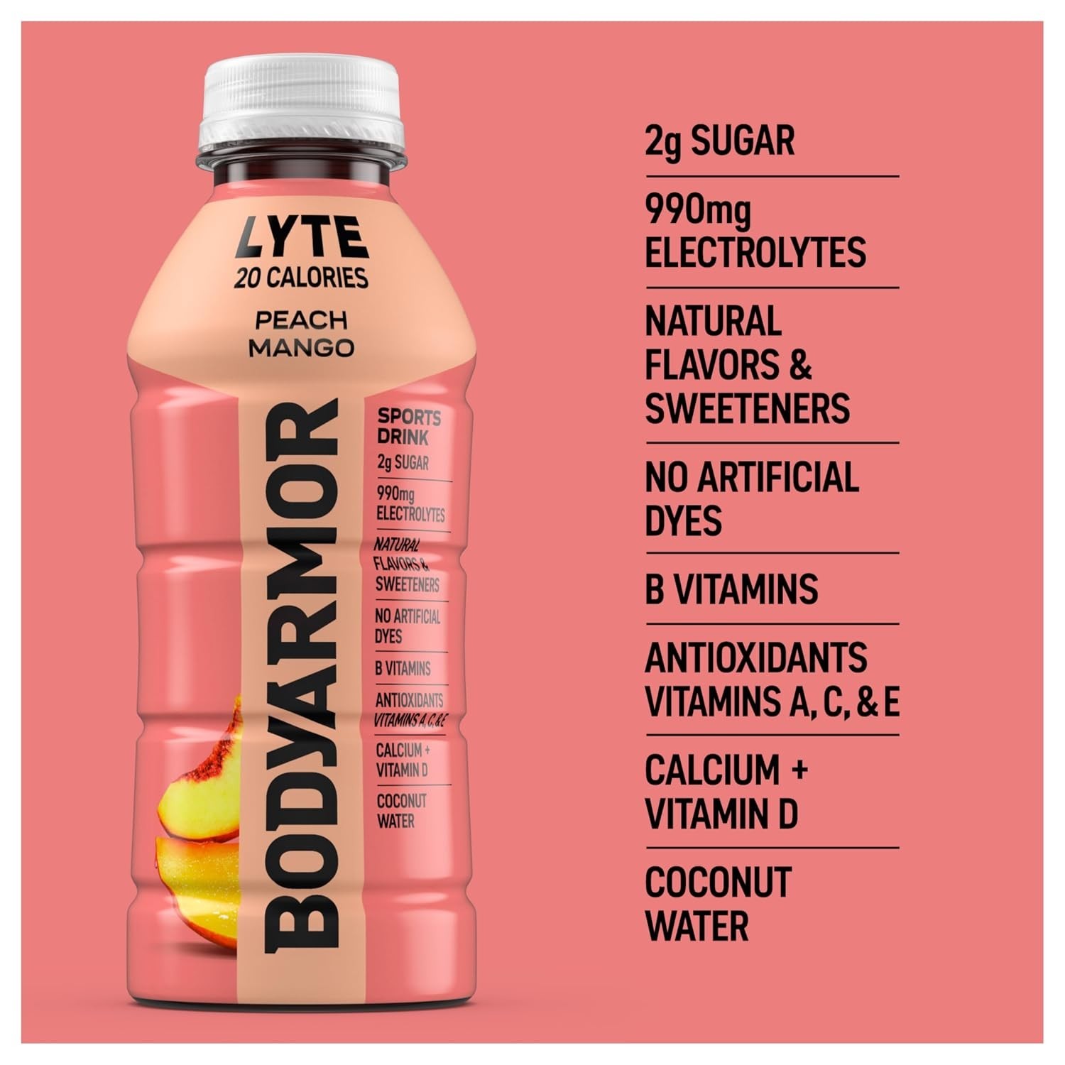 Natural Lyte Sports Drink, Peach Mango Flavor – Hydration Without Guilt 6 Pack