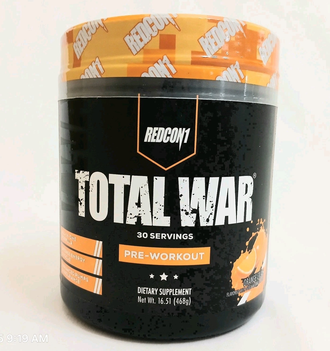 TOTAL WAR Preworkout 320mg Caffeine & Amino Acids ORANGE Crush NEW Exp 12-2027