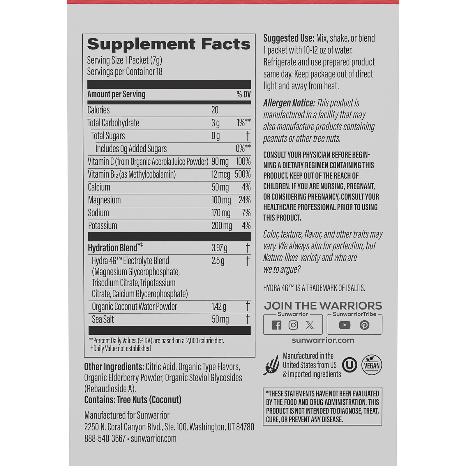 pack of 3 Sunwarrior Hydration Powder Electrolyte Packets Powder | Strawberry