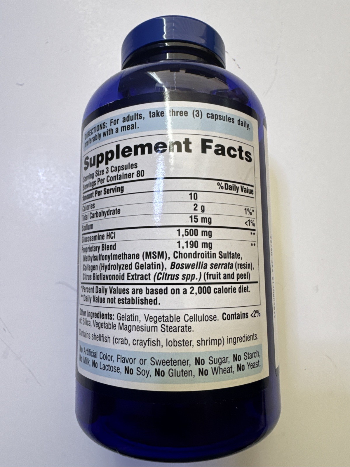 Puritan’s Pride Glucosamine Chondroitin MSM Joint Soothe 240ct Exp 09/2026