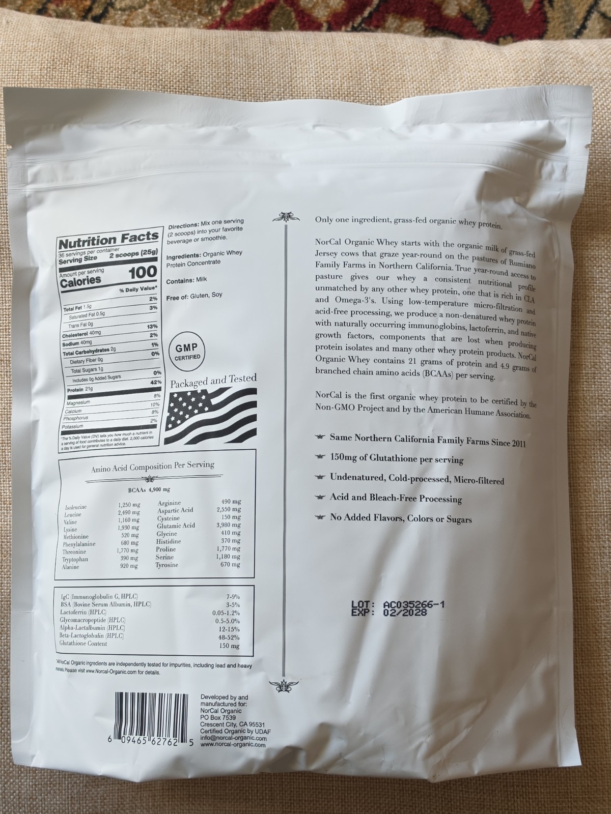 NorCal Organic – Classic Whey Protein – 100% Grass-Fed, UNFLAVORED, 2LB