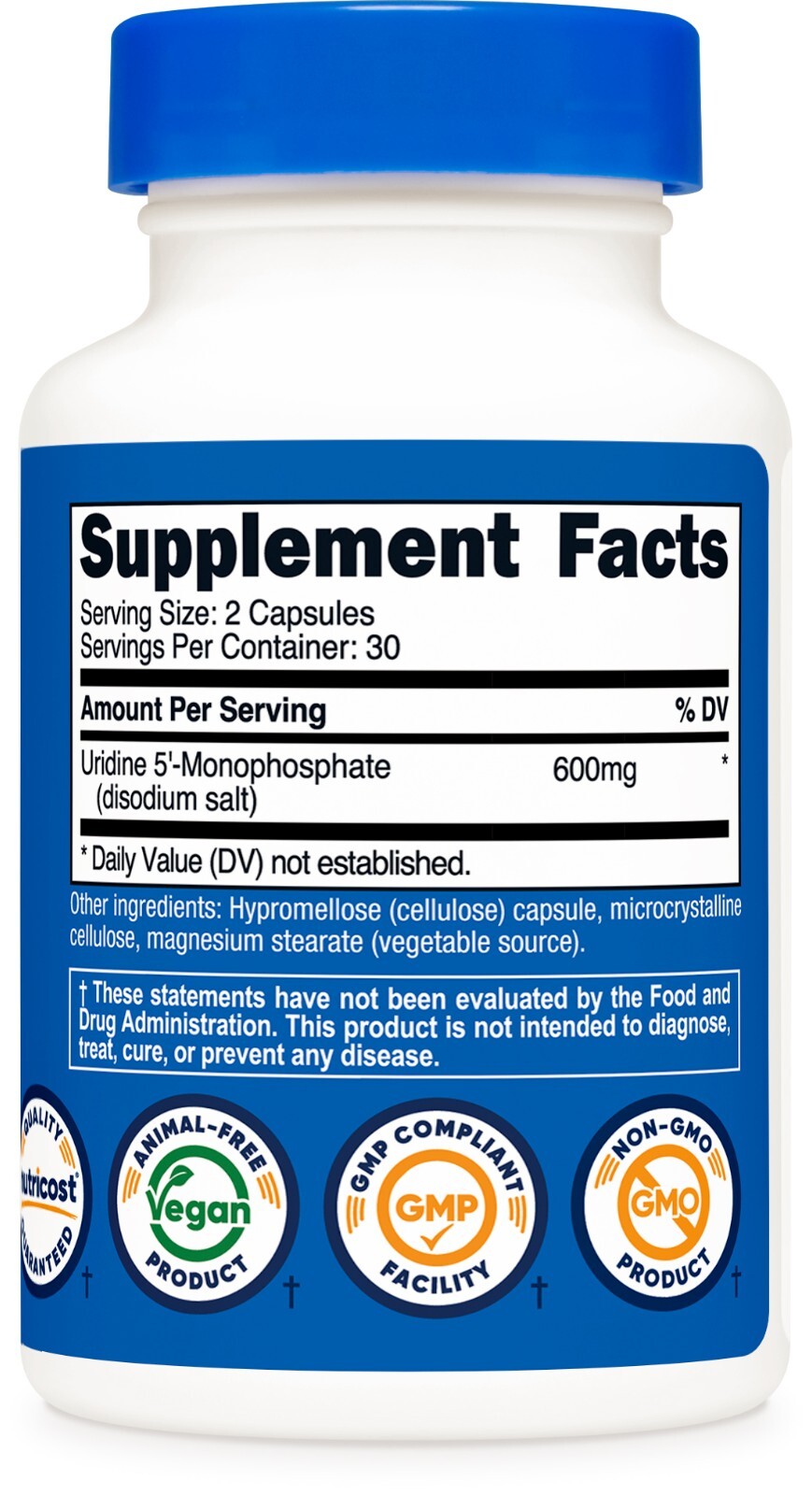 Nutricost Uridine Monophosphate 60 Capsules, 600 mg per Serving