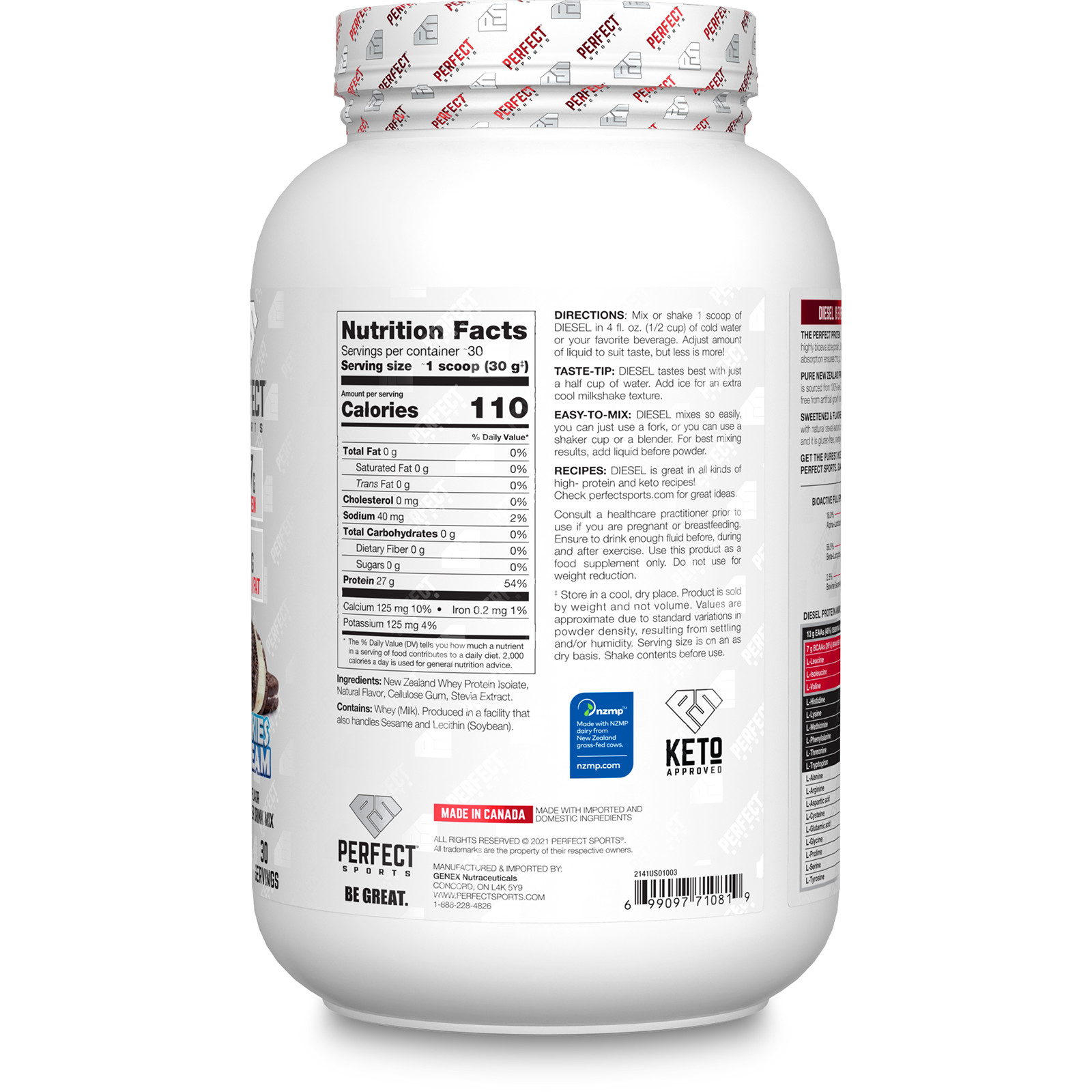 Diesel, New Zealand Whey Isolate, Cookies ‘n Cream, 2 lbs (908 g)