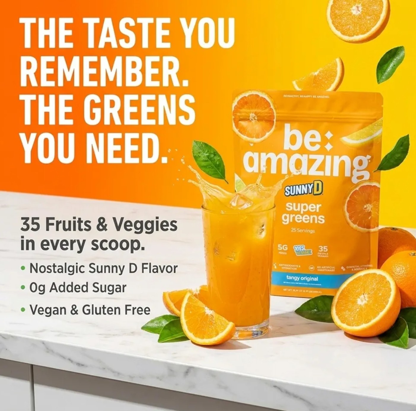 BE Amazing SUPER GREENS 1 Lb Size (25 Serv) Natural Sunny D Flavor BEST BY 10/26