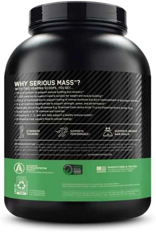 Serious Mass Chocolate Gainer – Vegetarian Friendly, 50g Protein & Vitamins, 6lb
