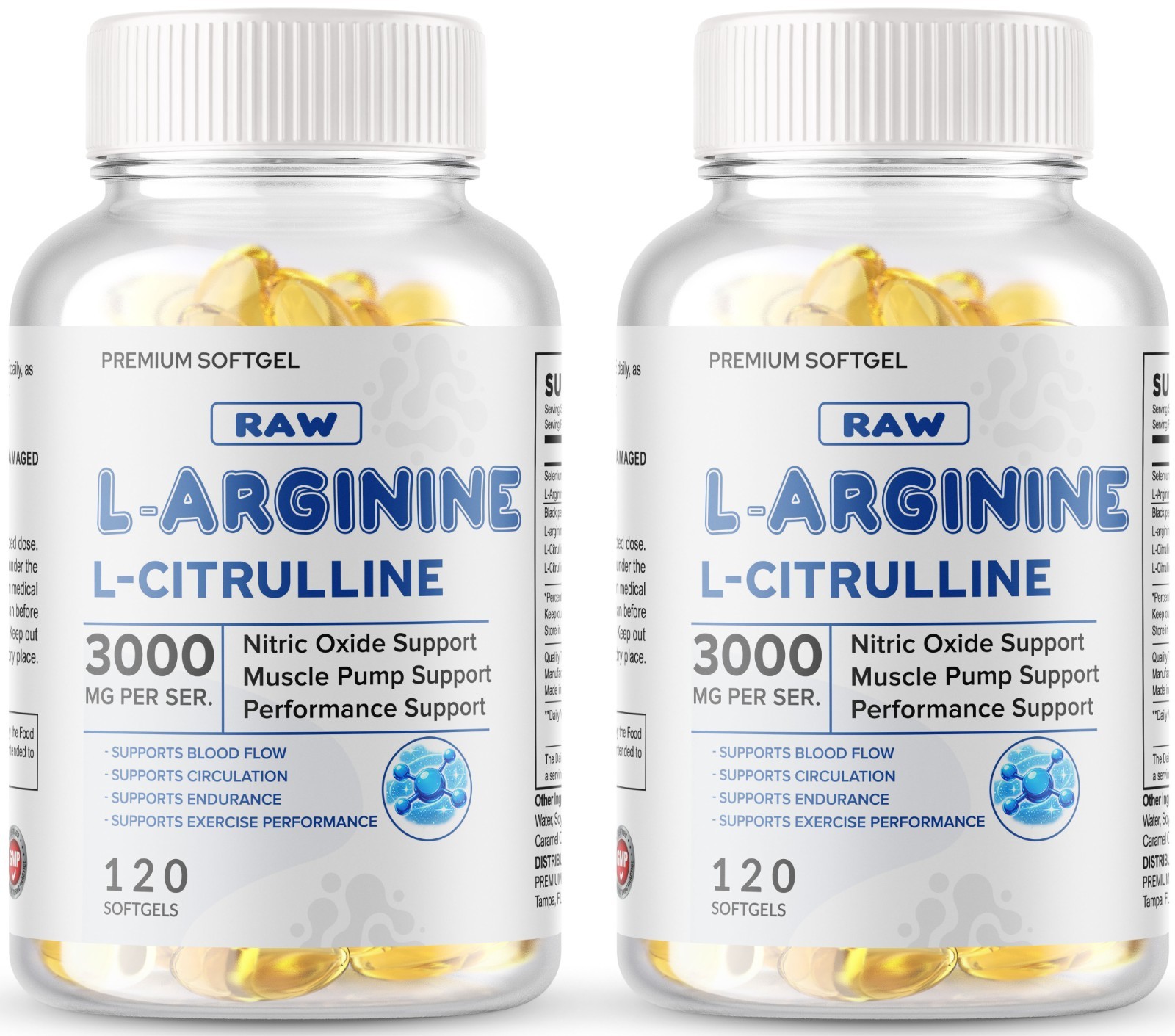 L-Arginine L-Citrulline Nitric Oxide Booster 3000mg, 240 Softgels, 120 Servings