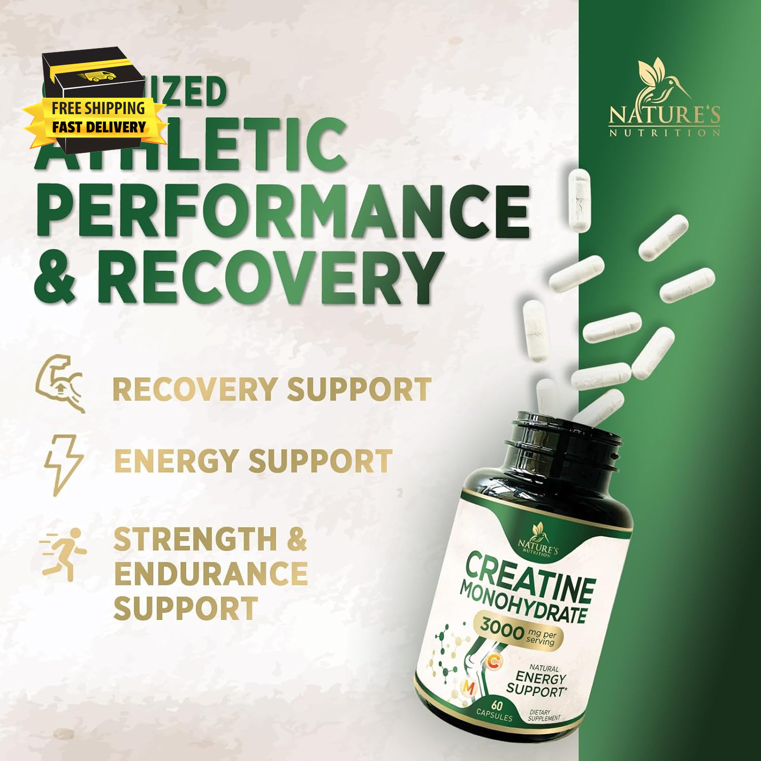 Creatine Monohydrate 3000Mg per Serving – Micronized Creatine Powder Capsules –