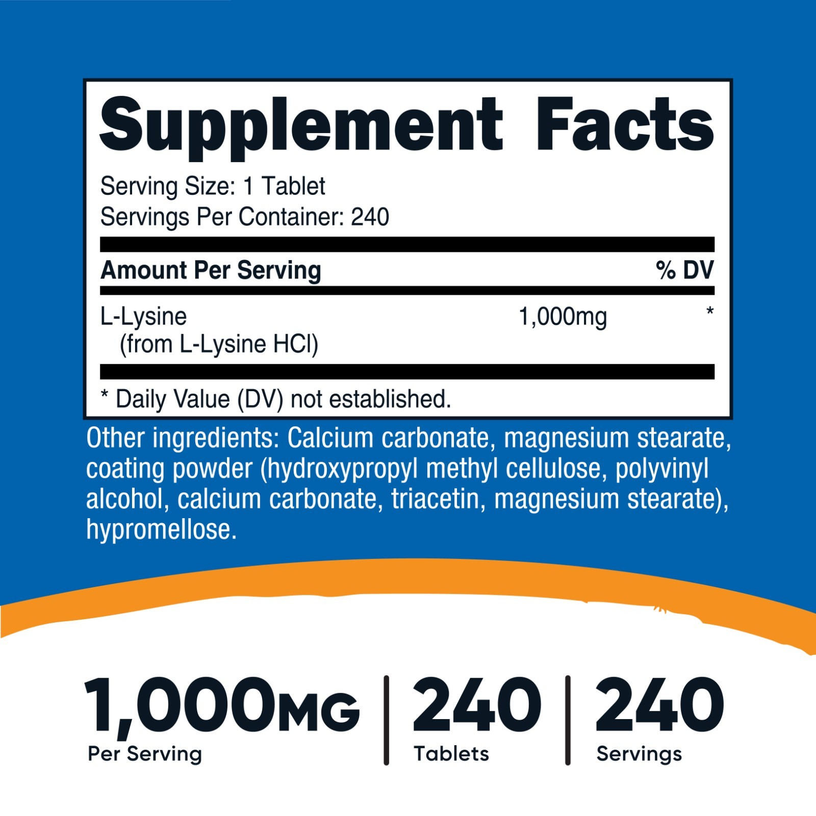 Nutricost L-Lysine 1000mg, 240 Tablets – Gluten Free, Non-GMO, and Vegetarian
