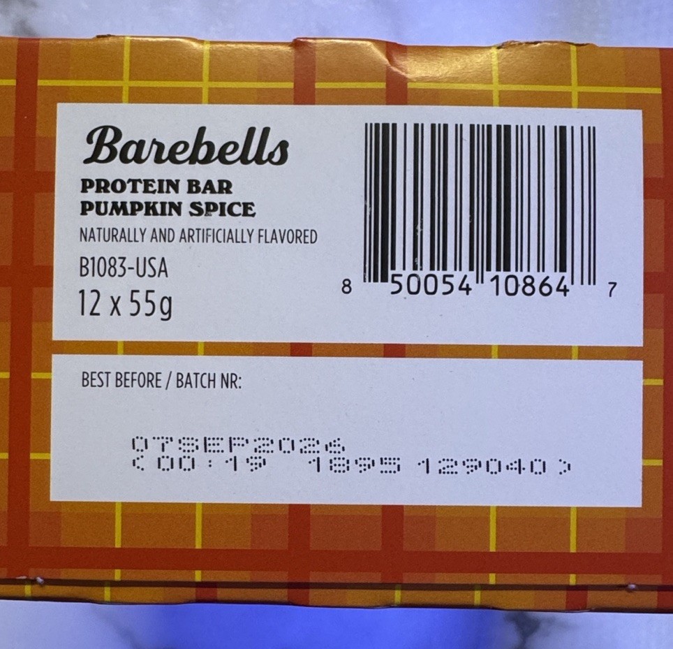 Barebells Protein Bar Pumpkin Spice 12x55g 20g Protein No Added Sugar