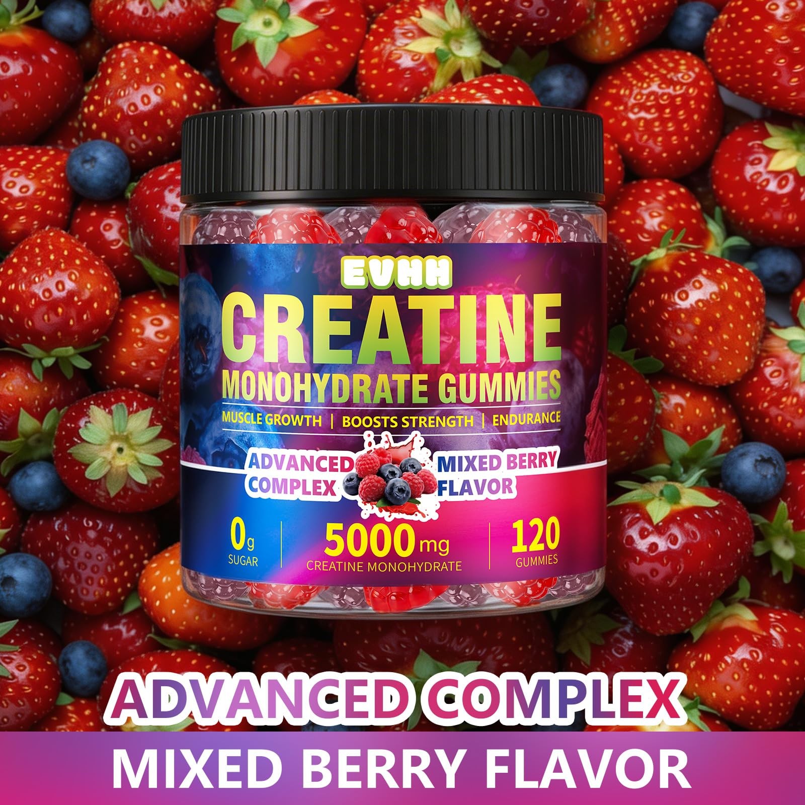 Creatine Monohydrate Gummies 5000mg, Mixed Berry, 120 Count