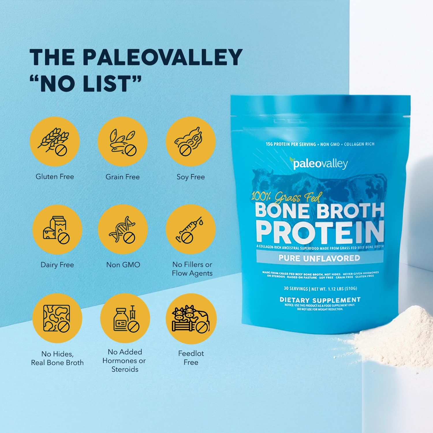 Paleovalley 100% Grass Fed Bone Broth Protein Powder, 1.05 Pound (Pack of 1)