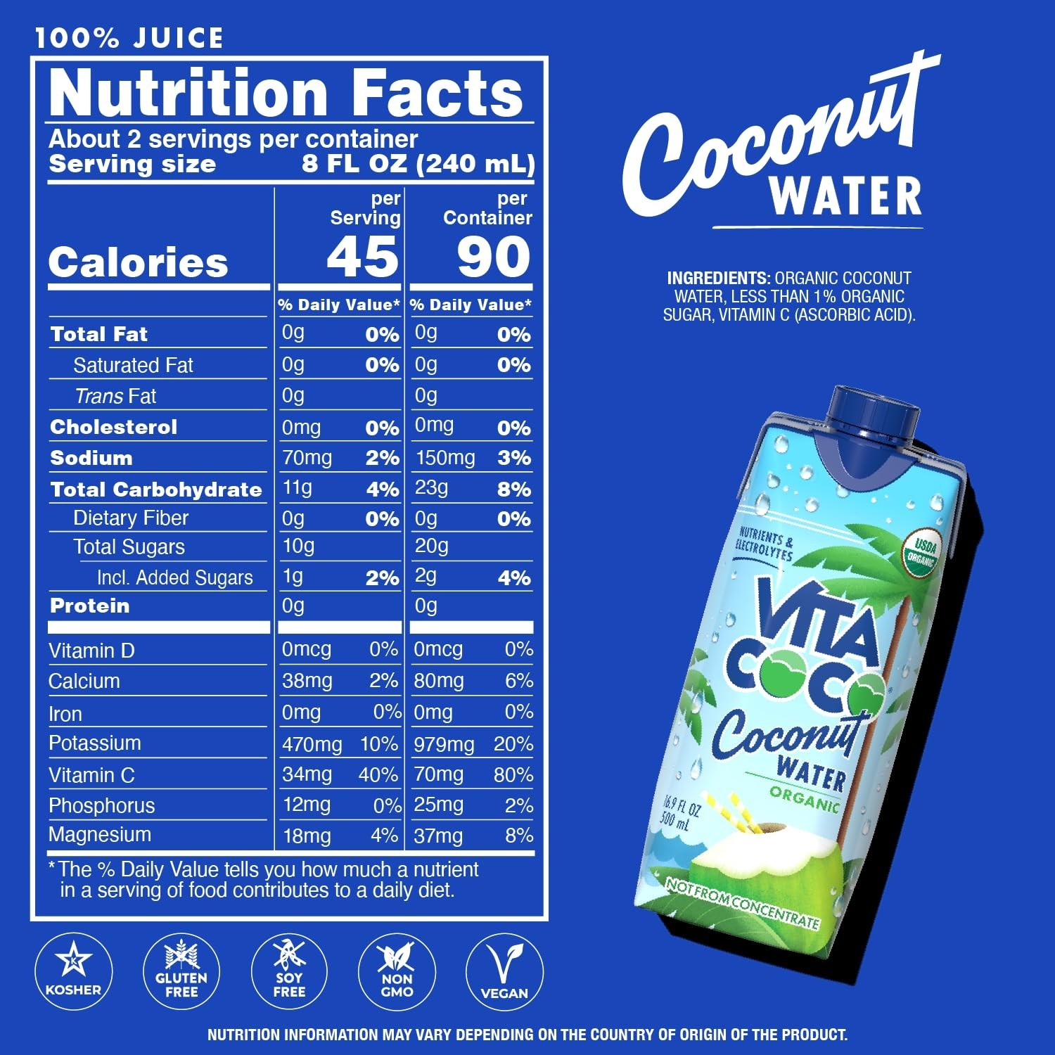 Pure Organic Coconut Water | Hydrating Electrolytes & Vital Nutrients | 12-Pack
