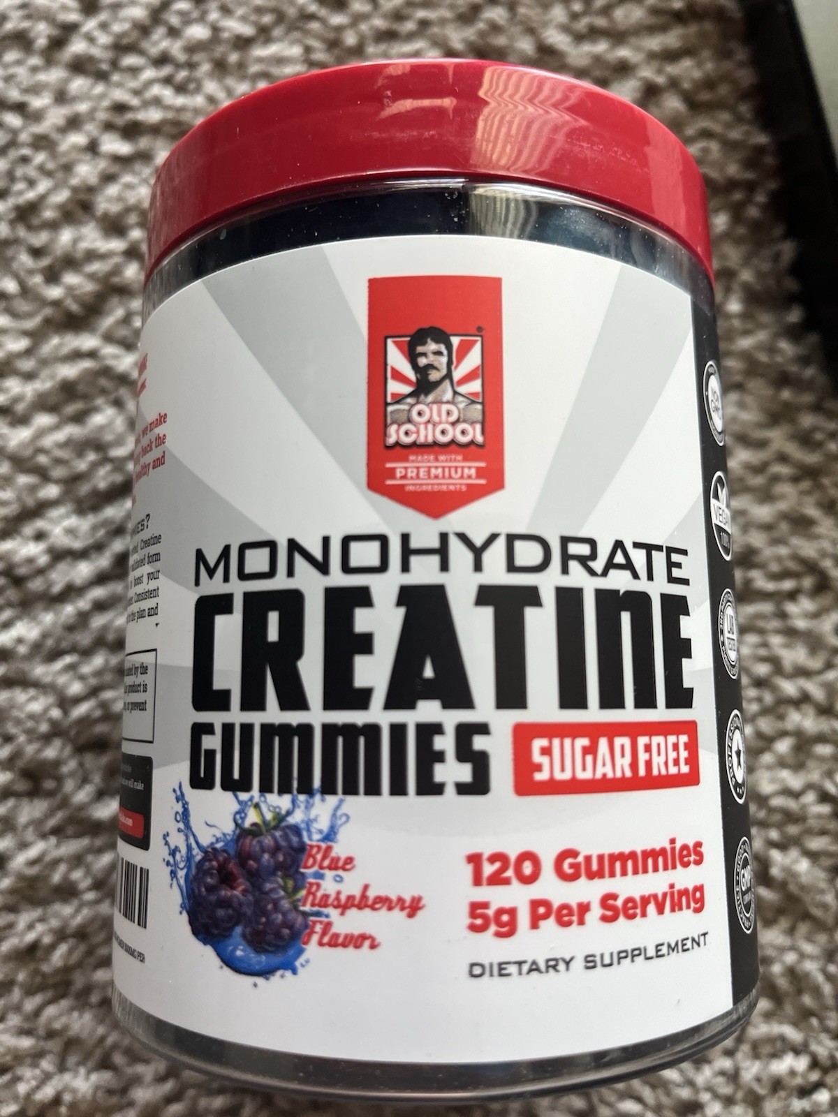 Old School Creatine Monohydrate Gummies Blue Raspberry Sugar-Free 120 Count 5g