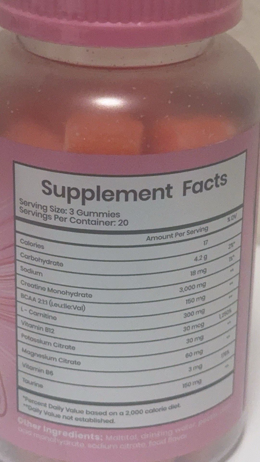 MONTUE Creatine Monohydrate Strawberry Gummies w/ BCAA, L-Carnitine, B12