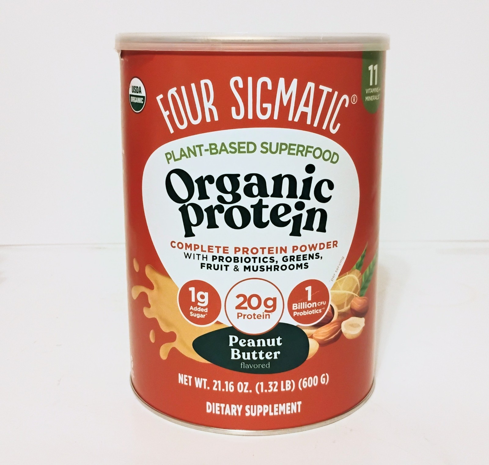 Plan Based Organic Protein w/ Mushrooms & Adaptogens Peanut Butter 1.32lbs 11/26