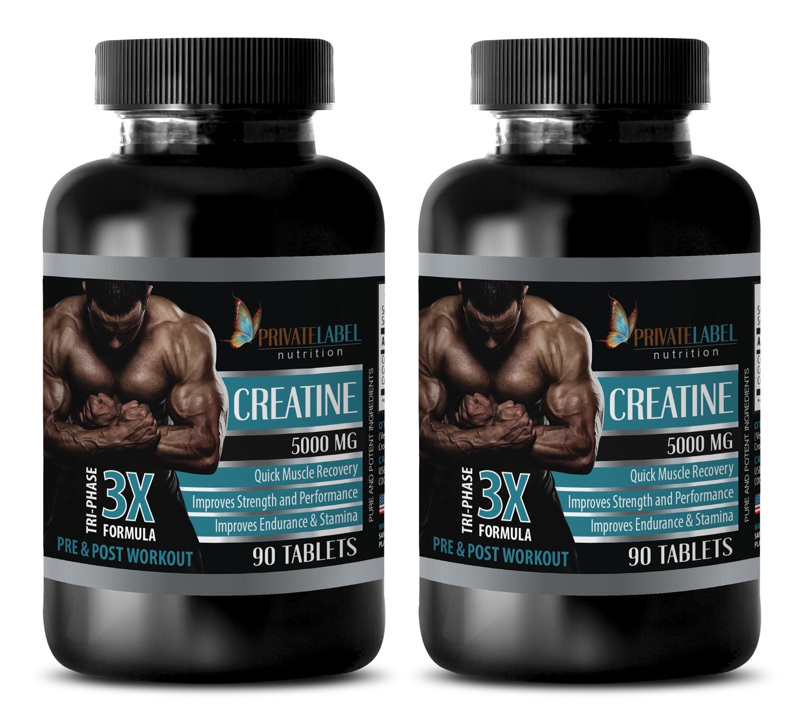 Creatine Monohydrate Powder 3X 5000mg hcl Muslce Supplements 2 Bot 180 Capsules
