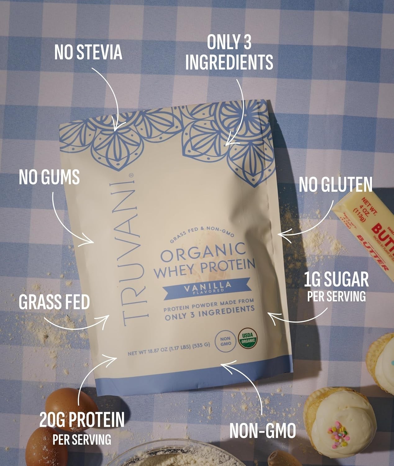 Clean Label Organic Whey Protein Vanilla 20g Grass Fed No Additives