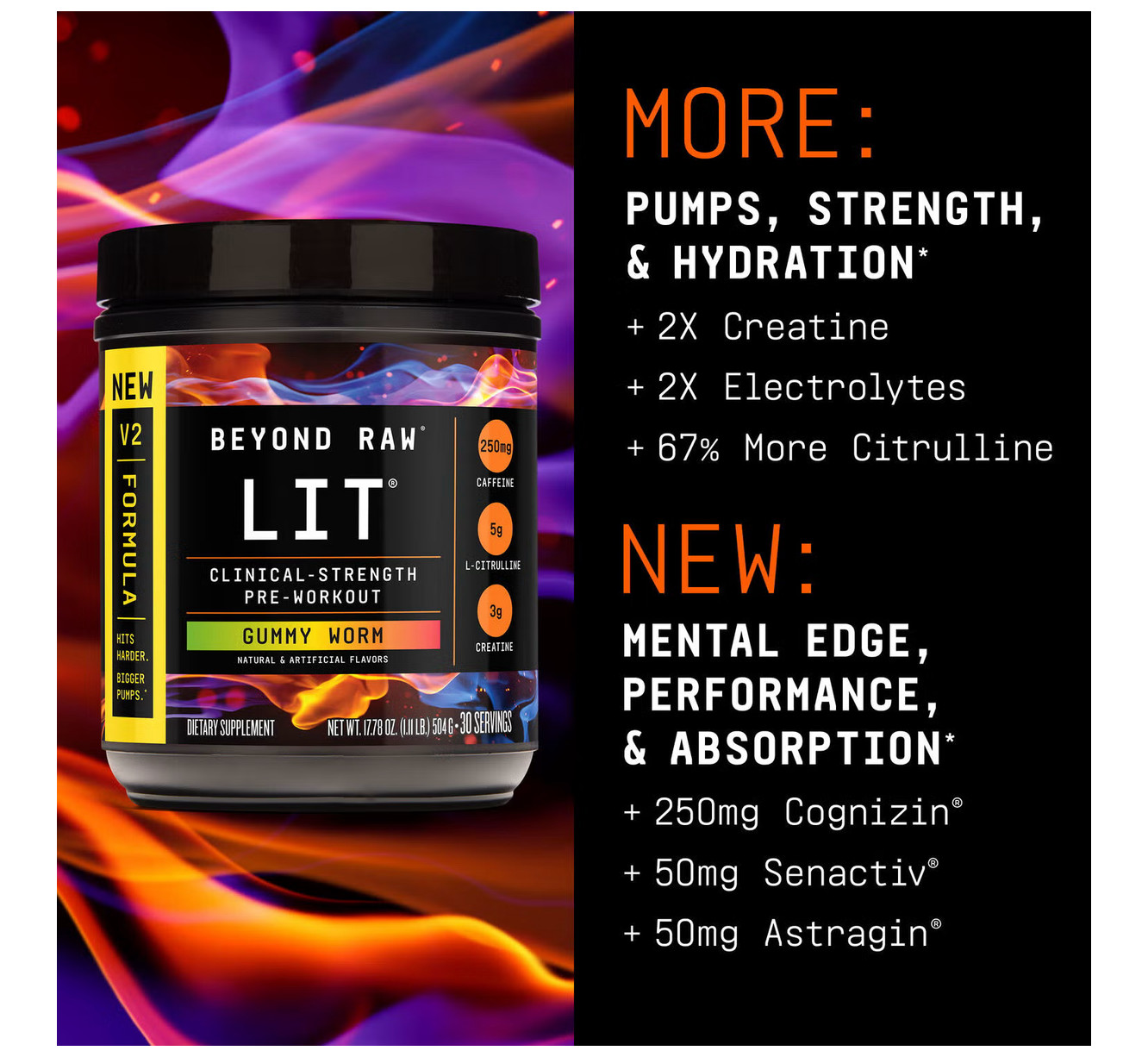 Beyond Raw – LIT V2 Pre-Workout – Gummy Worm (30 Servings)