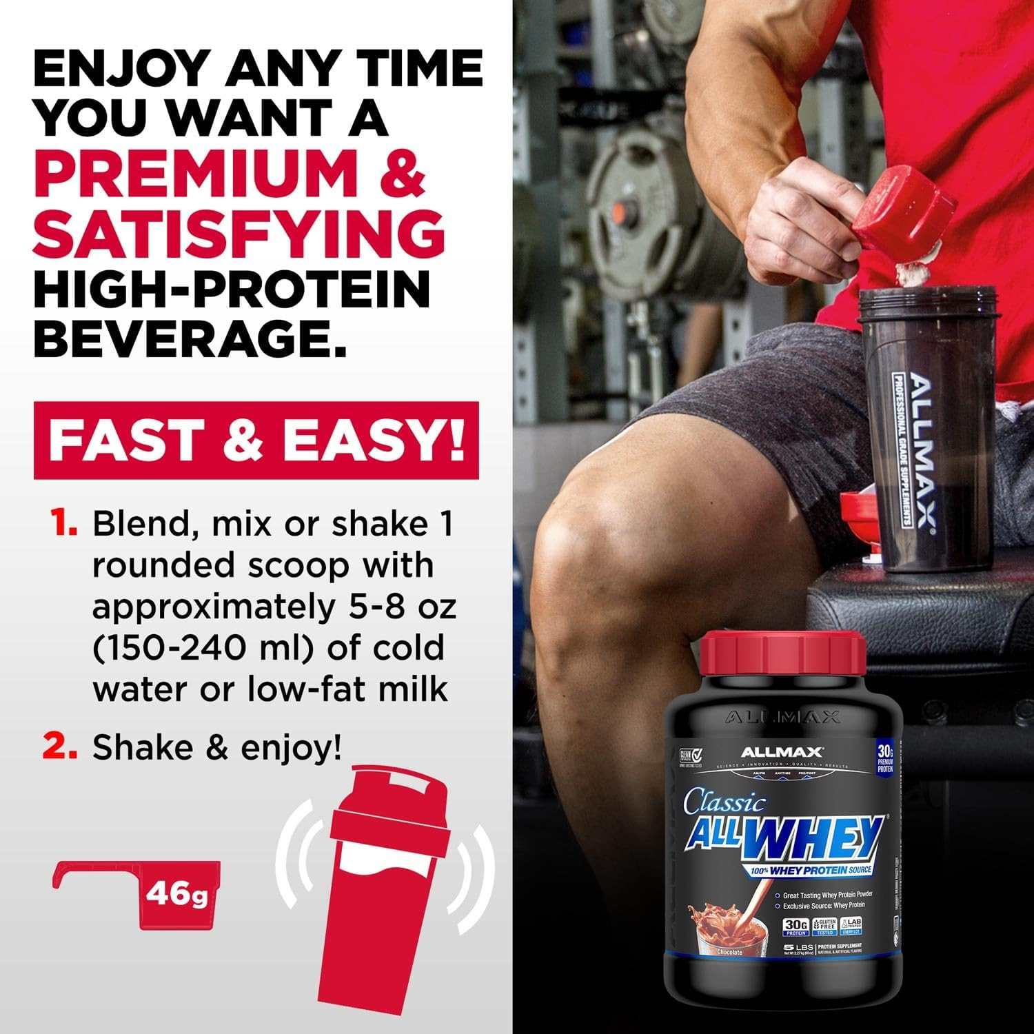 Classic Allwhey Whey Protein Powder, French Vanilla, 5 Lbs, 30G Protein per Scoo