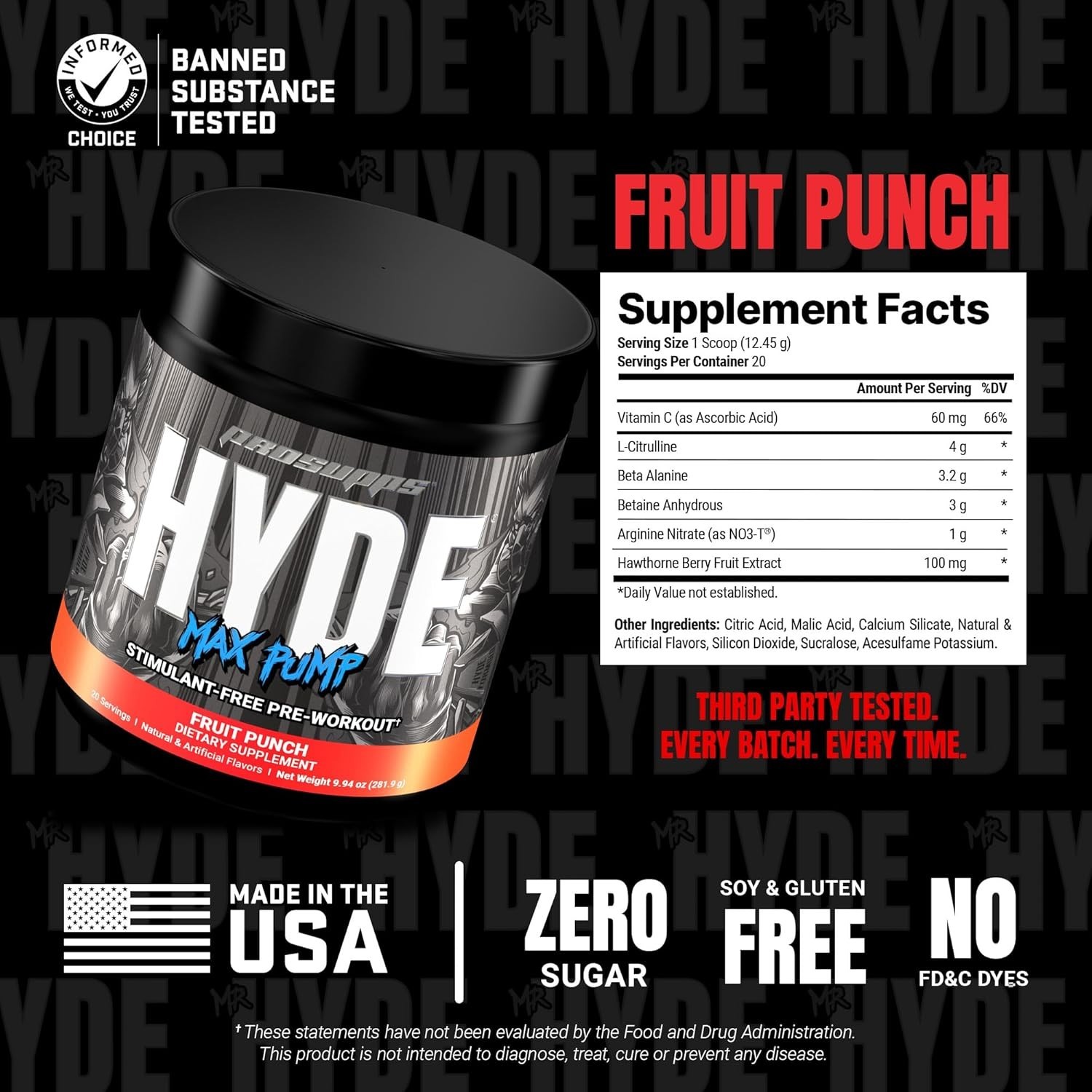 Maximize Performance with Mr. Hyde Max Pump – Stim-Free Pre-Workout, 20 Servings