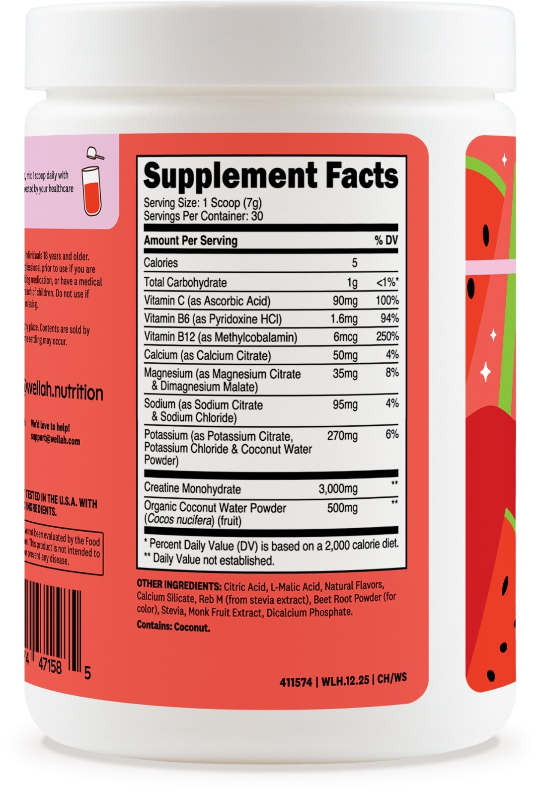 Wellah Creatine + Electrolytes Powder (Watermelon Slush) 30 Servings