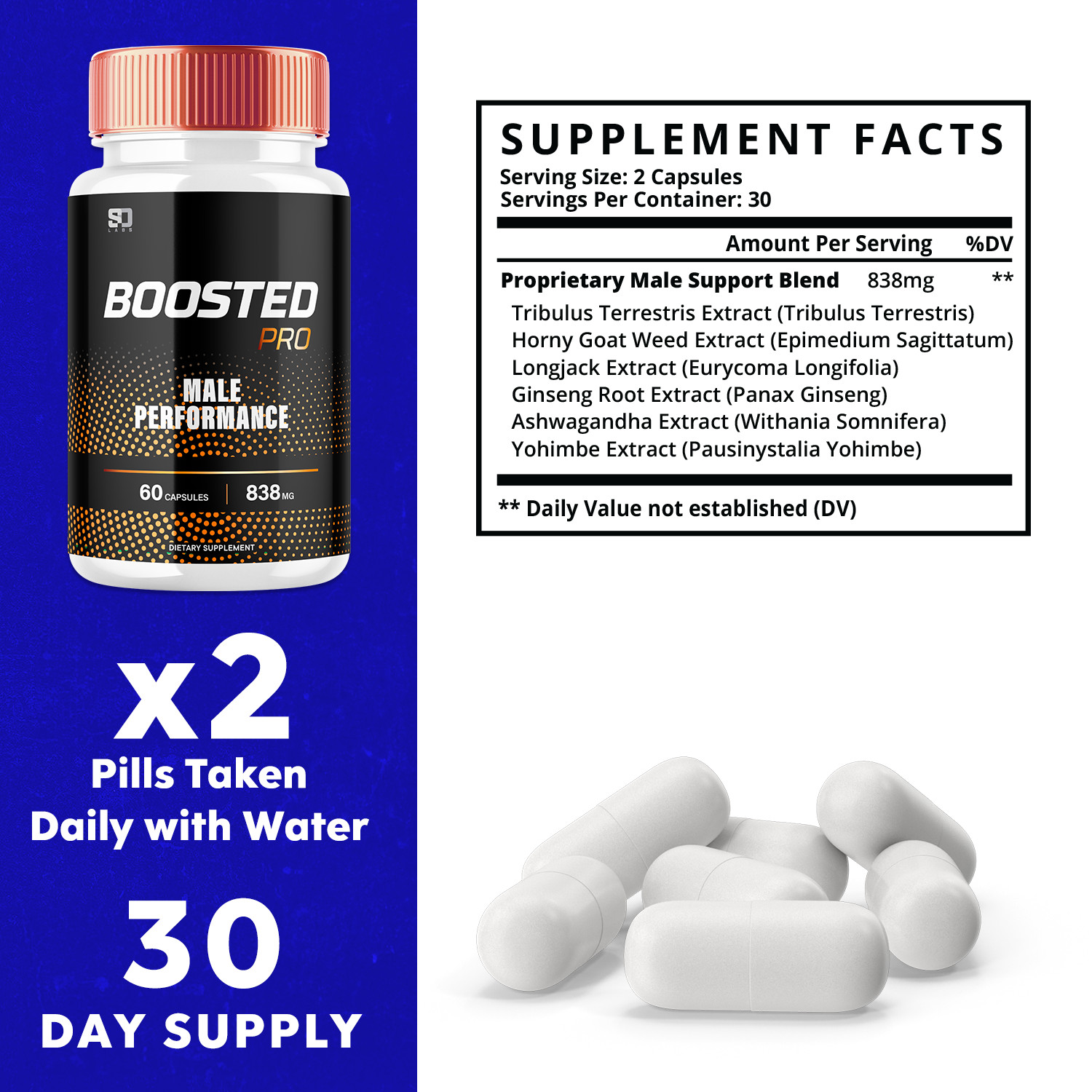 (5 Pack) Boosted Pro Male Performance Capsules, Boosted Pro Men (300 Capsules)