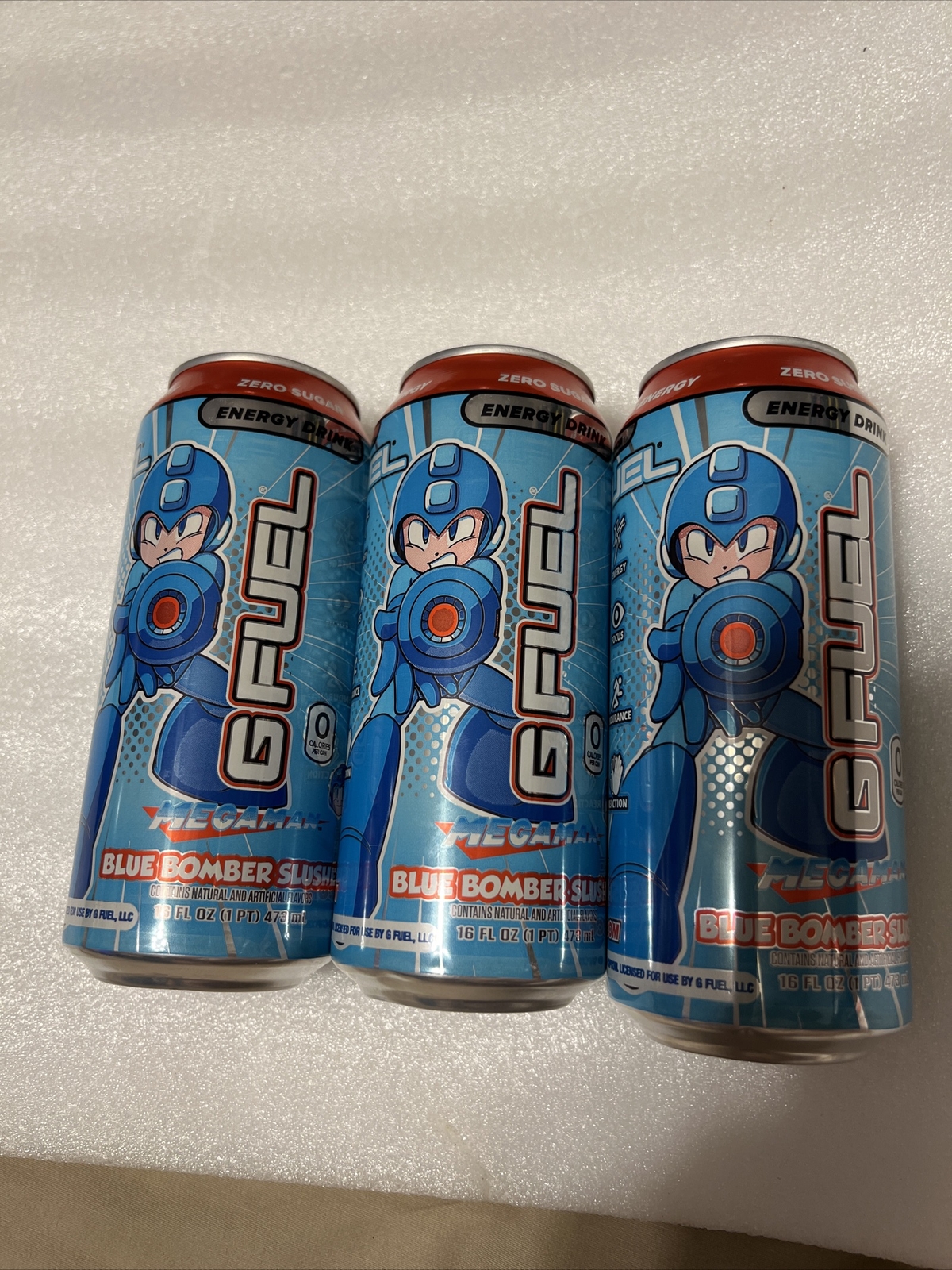 Megaman Blue Bomber Slushee G Fuel Energy Drink LIMITED EDITION Lot Of 3