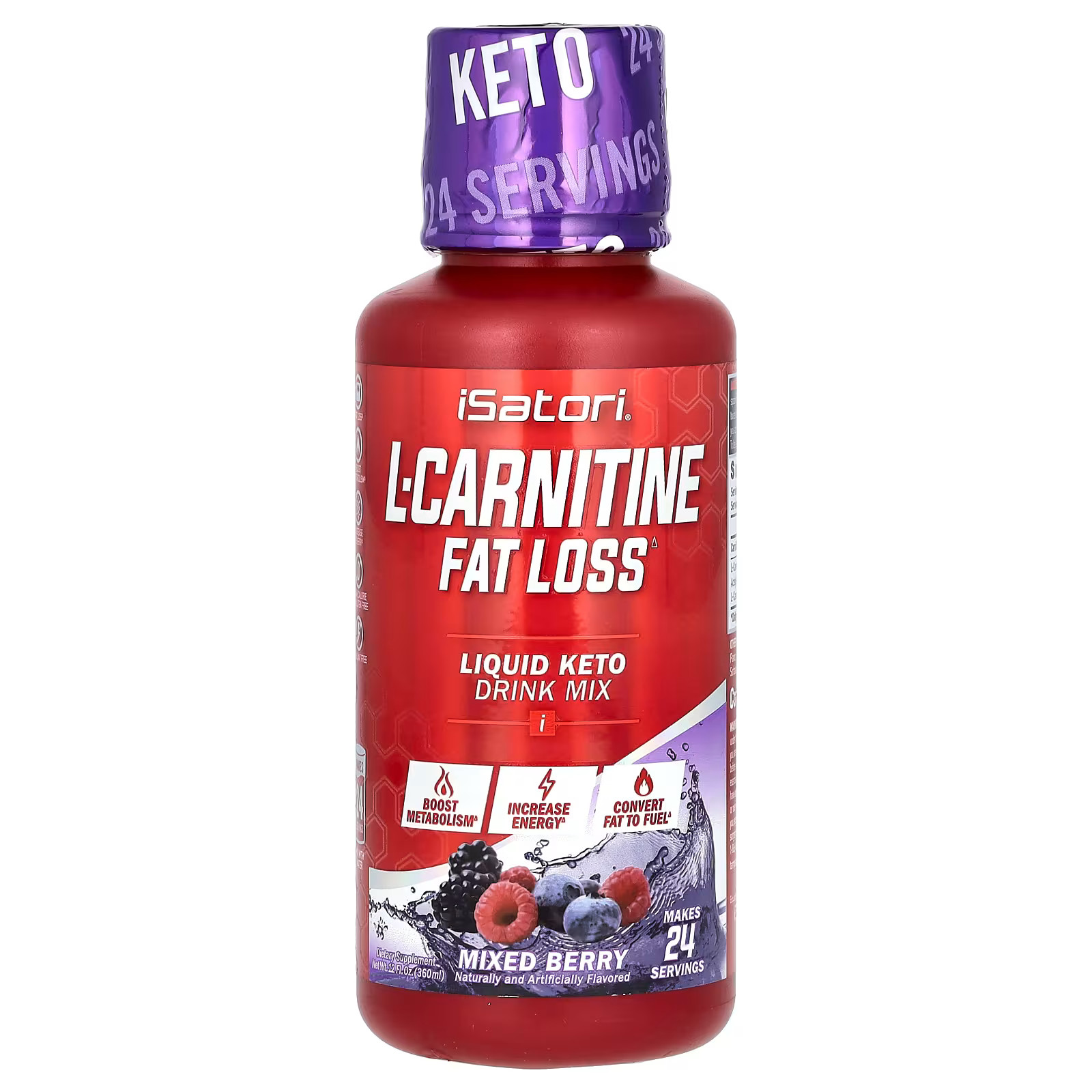 2 X Isatori, L-Carnitine, Mixed Berry, 1.5 g, 12 fl oz (360 ml)