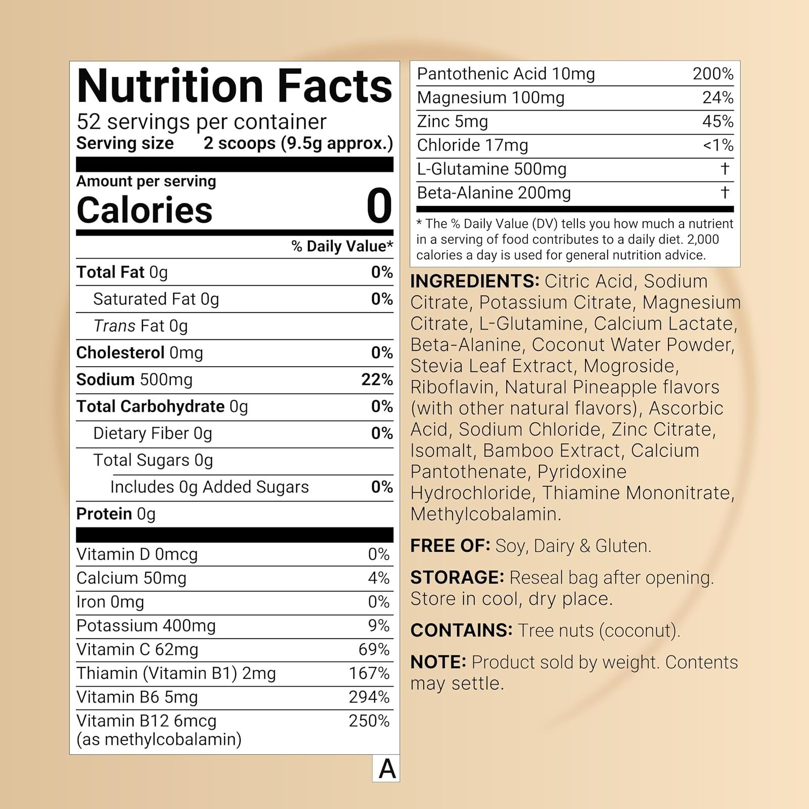 NatureBell Sport Electrolytes Powder No Sugar 500g – Tropical Pineapple Flavor
