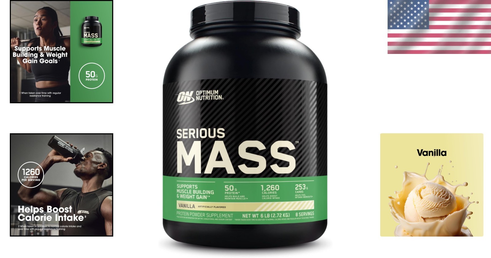 Vanilla Serious Mass – 6lb Protein Gainer with 50g Protein & Immune Support