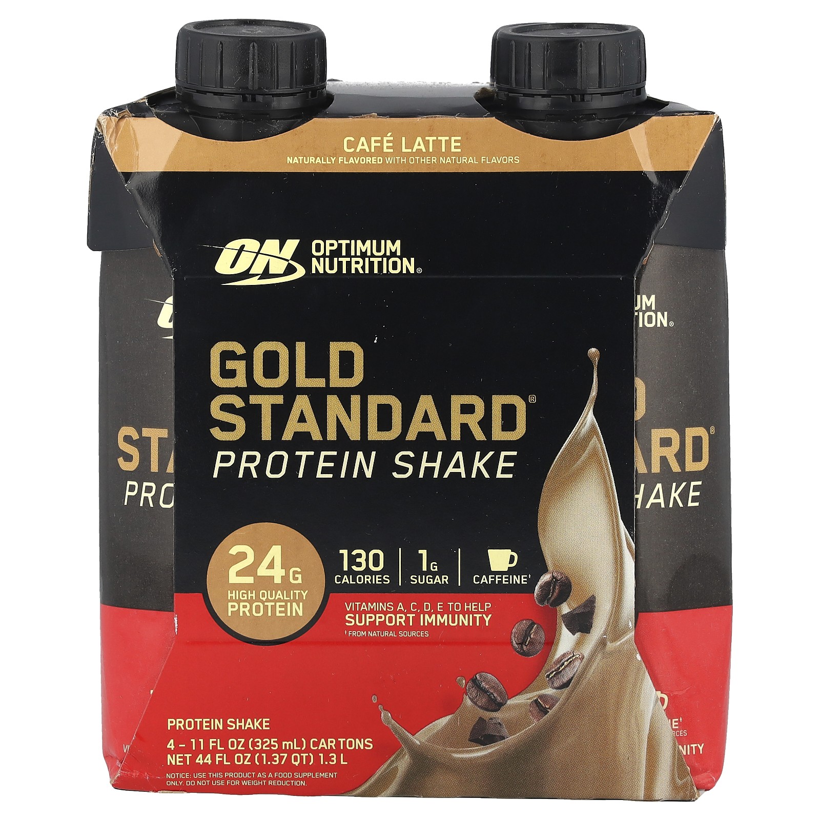 Gold Standard® Protein Shake, Cafe Latte, 4 Cartons, 11 fl oz (325 ml) Each