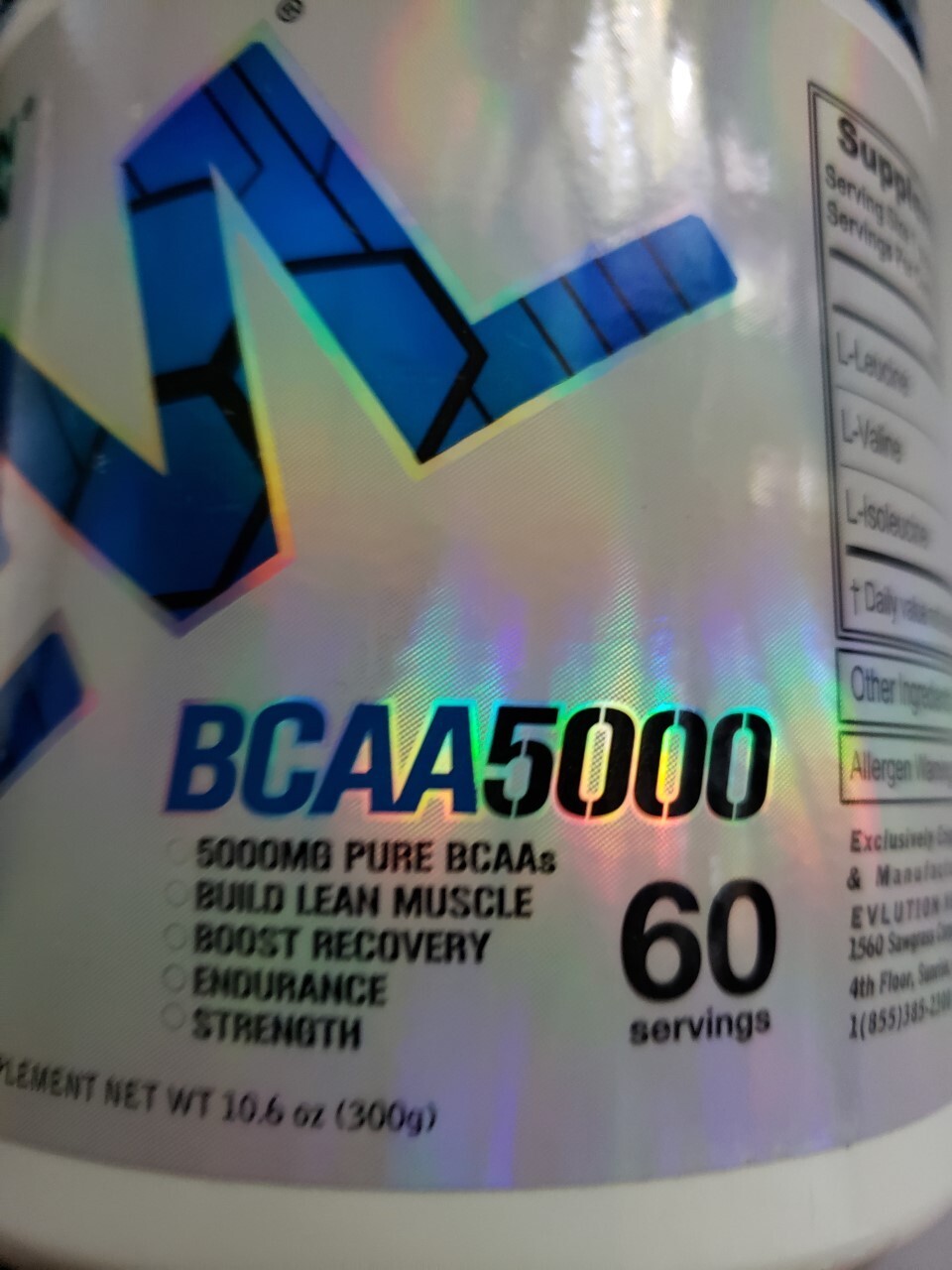 Evlution Nutrition – BCAA 5000 – UNFLAVORED – 60 Servings – 10.6 oz – Exp 2/2025
