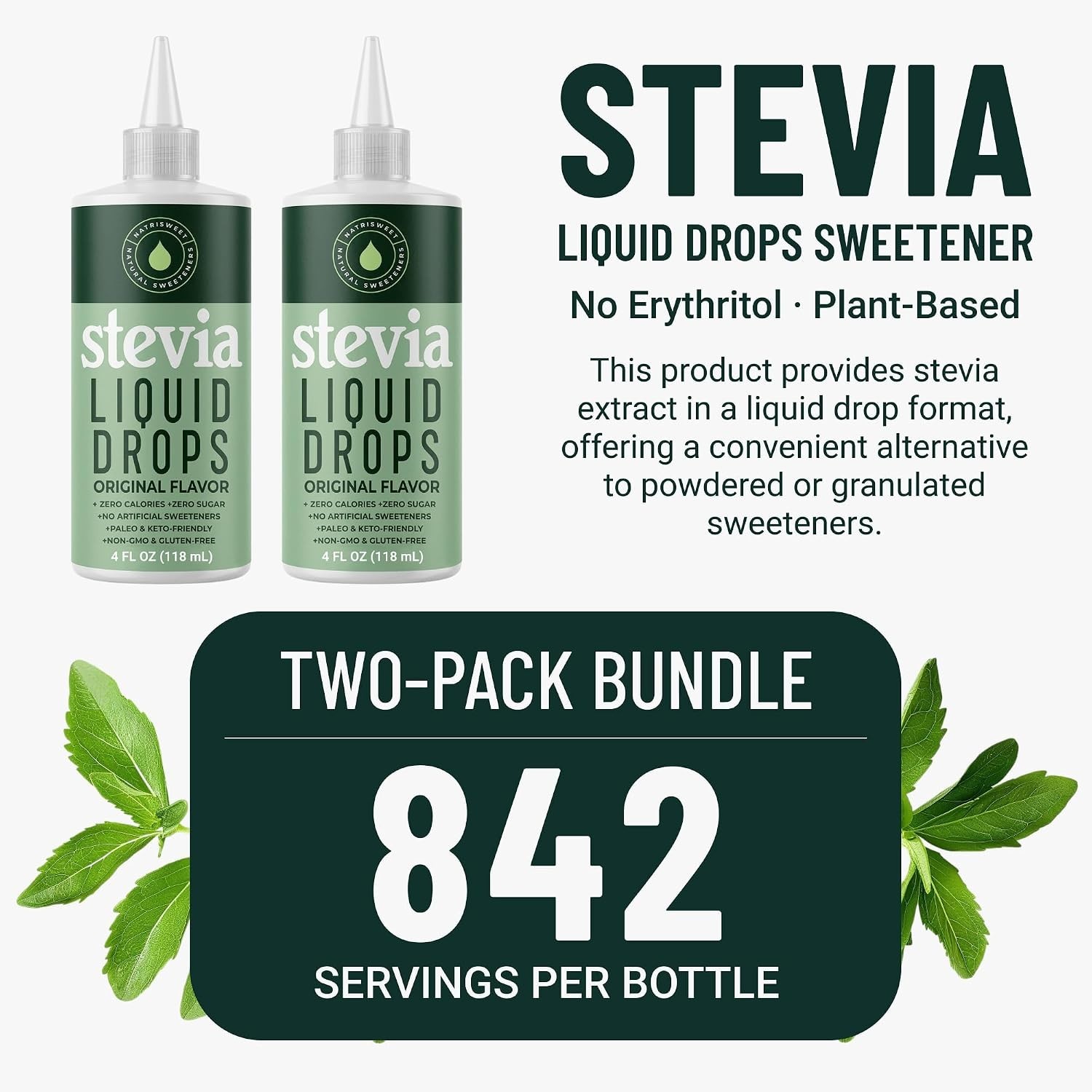 Natrisweet Liquid Stevia Drops Pure Sweetener from Stevia Extract, Plant-Based S