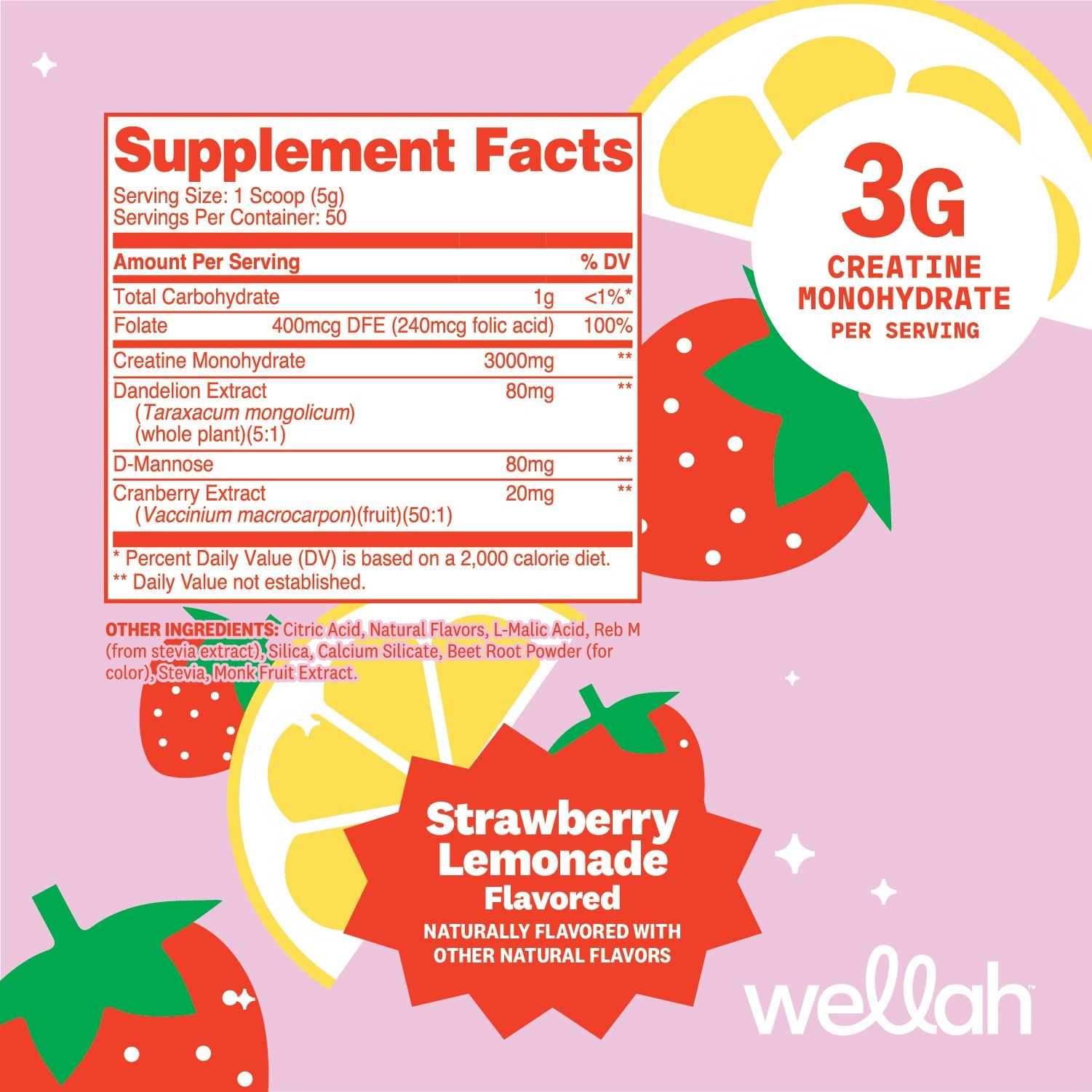 Wellah Pump-It-Up Creatine (50 Servings, Strawberry Lemonade)