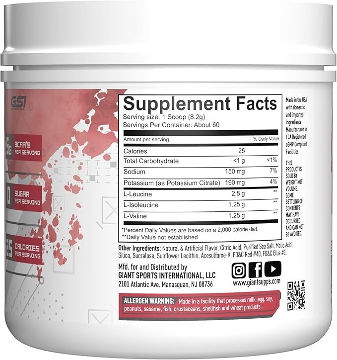 Giant BCAA Performance Edge 2:1:1 Powder, Black Cherry, 60 servings, Exp 4/26